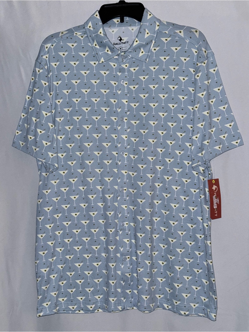 NWT Hallstatt Light Blue Martini-Print Short Sleeve Shirt Size Medium